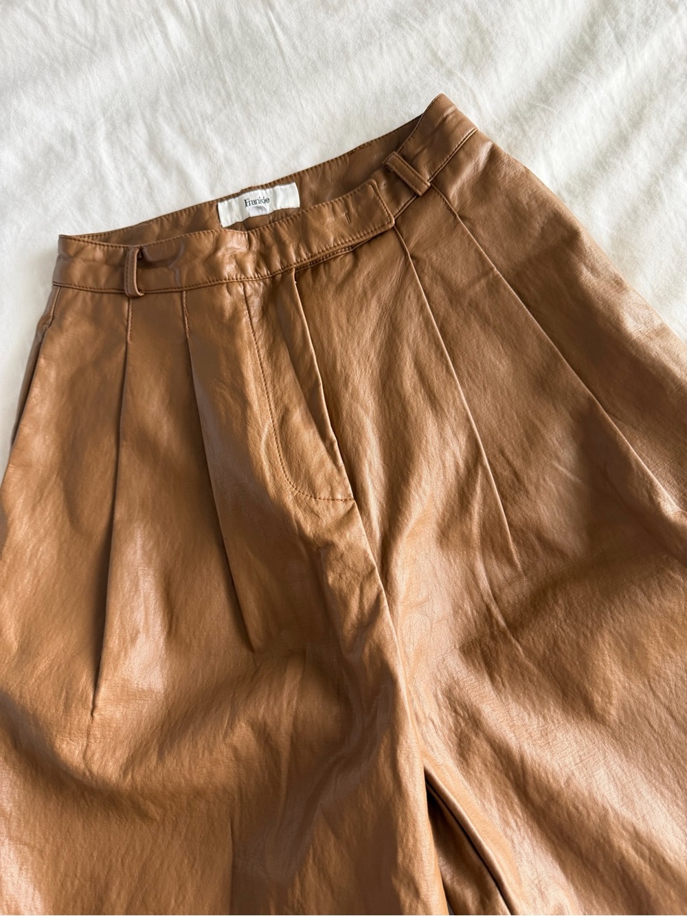 The Frankie Shop Pernille Pleated Faux Leather Shorts in Brown - Picture 2 of 16